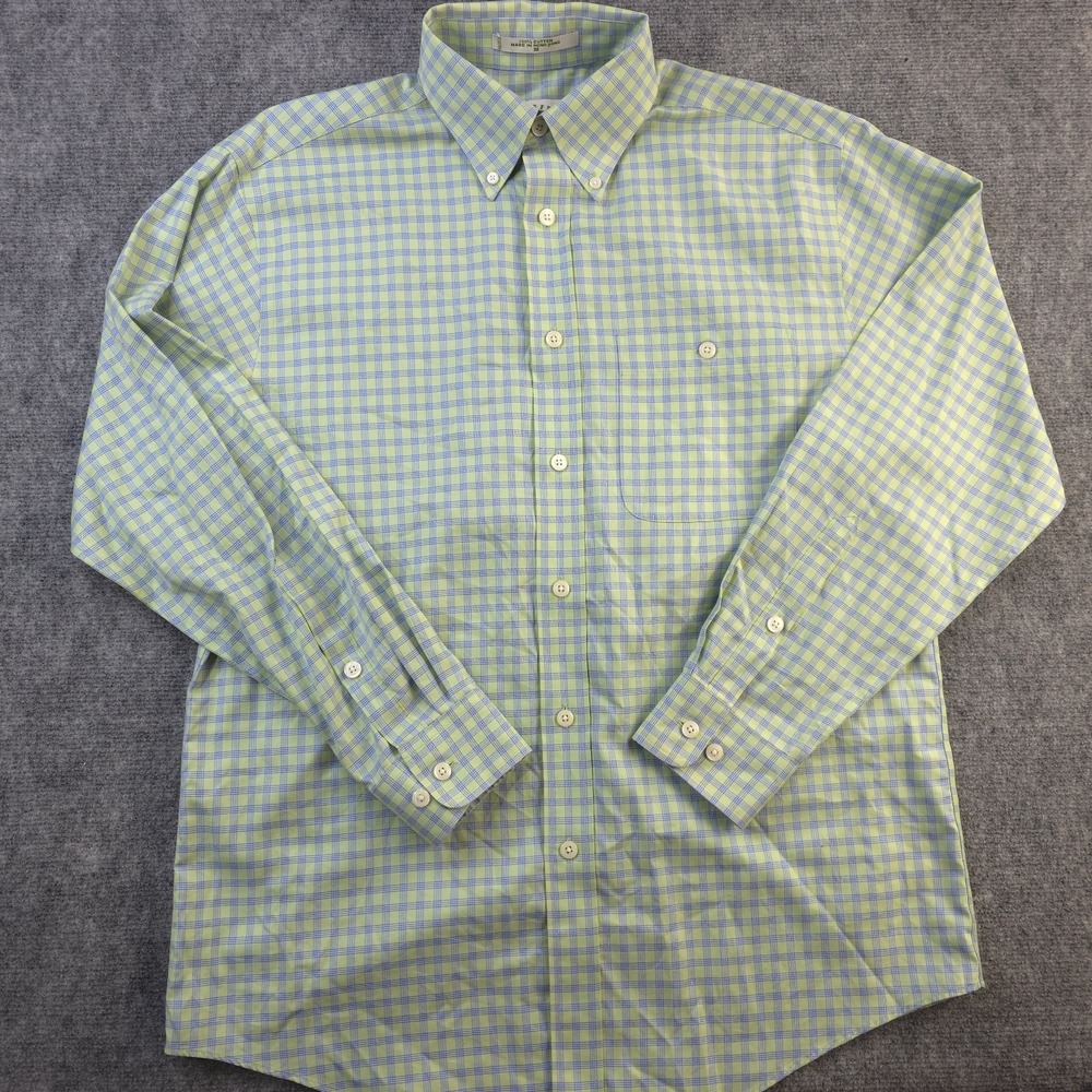 Orvis Shirt Medium Green Blue Check Long Sleeve Button‎ Down Cotton Pocket